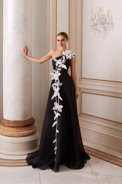 Midnight Orchid One-Shoulder Ballgown